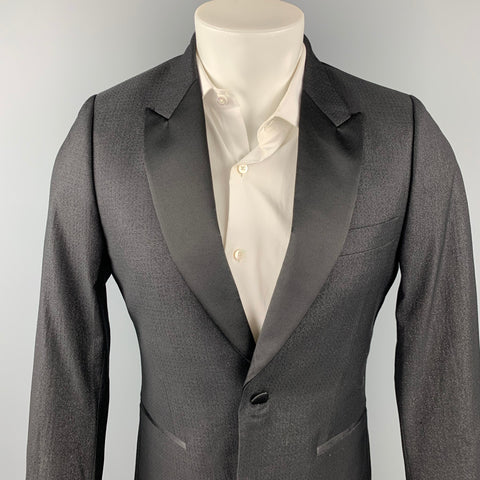 PAUL SMITH Soho Talla 38 Esmoquin regular de un solo botón en mezcla de lana negra y plateada