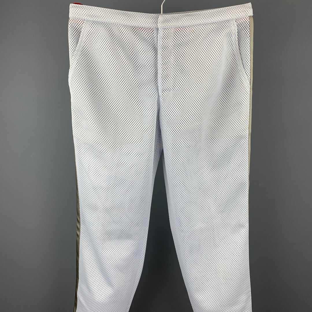 PRADA Talla M Pantalones casuales con cordón de poliéster de malla gris claro