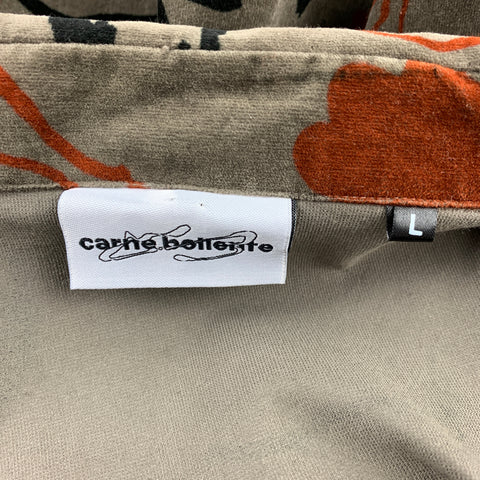 CARNE BOLLENTE Size L Taupe & Black Orange Graphic Cotton Velvet Suit