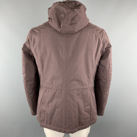 BRUNELLO CUCINELLI Size L Plum Cotton Blend Hooded Patch Pockets Zip & Snaps Jacket