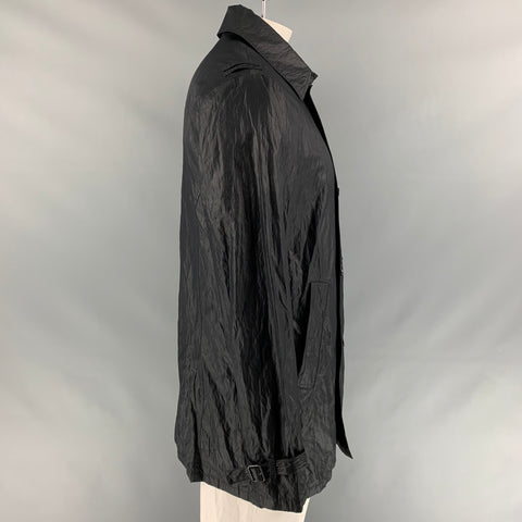 JOHN VARVATOS * U.S.A. Size XL Black Wrinkled Cotton Blend Coat