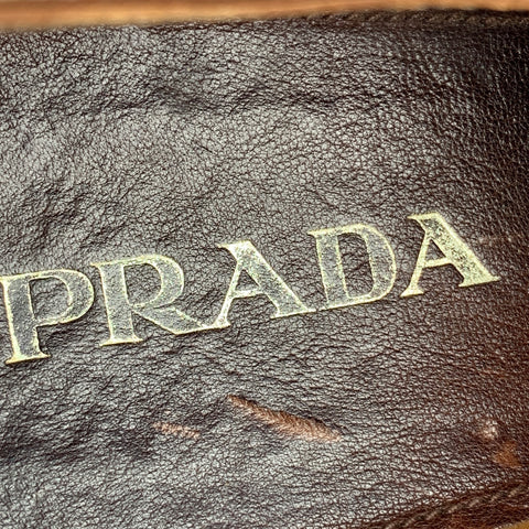 PRADA Size 11 Tan Perforated Leather Platform Lace Up Shoes