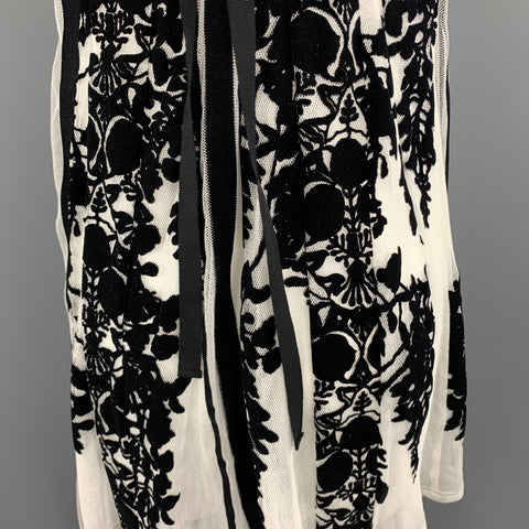 ANN DEMEULEMEESTER Size 4 Black & White Floral Mesh Stripe High Low Dress