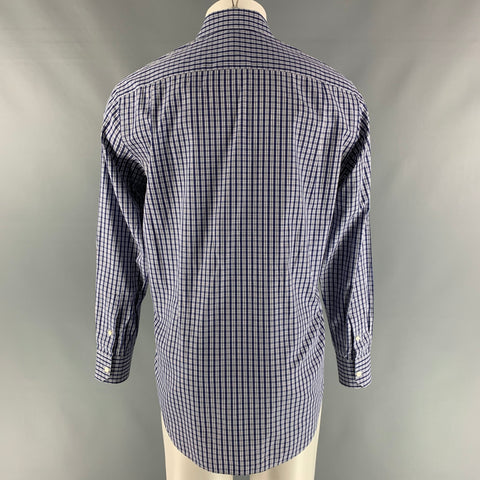 LANVIN Size M  Blue & White Cotton Checkered  Button Down  Long Sleeve Shirt
