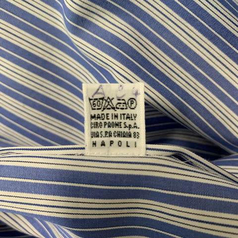 KITON Size XL White & Blue Stripe Cotton Button Down Long Sleeve Shirt