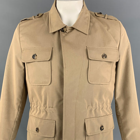 ISAIA Size 40 Khaki Cotton / Polyester Hidden Placket Jacket