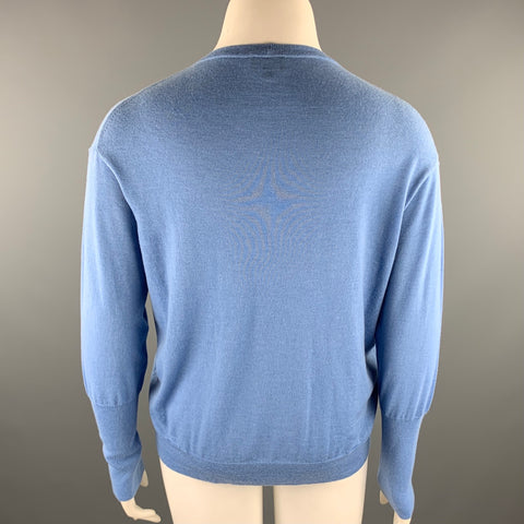 GIORGIO ARMANI Size 12 Light Blue Cashmere Slit Pullover Sweater