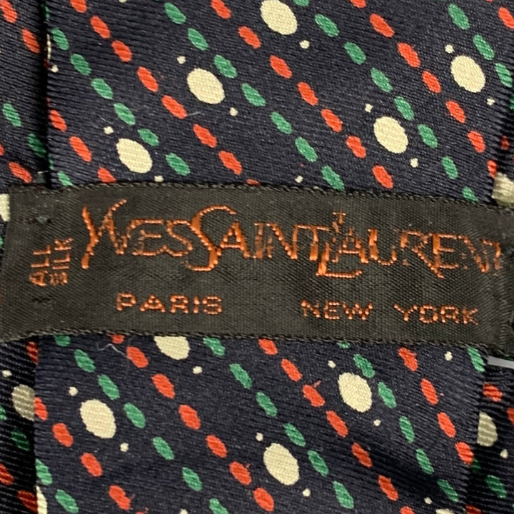 YVES SAINT LAURENT Cravate en soie à pois multicolores marine
