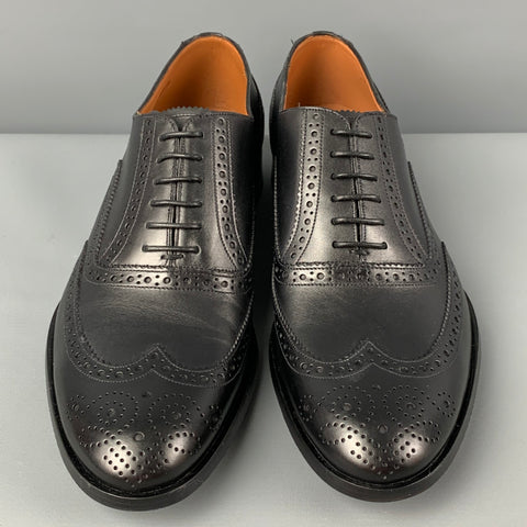 BALLY Size 8 Black Perforated Leather Wingtip Lace Up Shoes