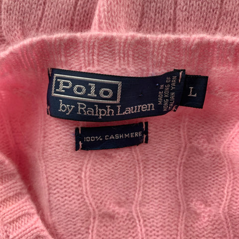 RALPH LAUREN Size L Pink Cable Knit Cashmere Crew-Neck Sweater