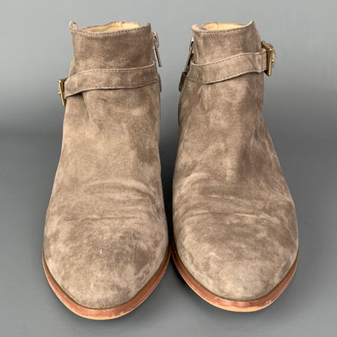 BARNEY'S NEW YORK Size 9 Taupe Suede Ankle Strap Boots