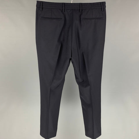 VALENTINO Taille 32 Pantalon habillé en laine / mohair bleu marine et blanc avec braguette zippée