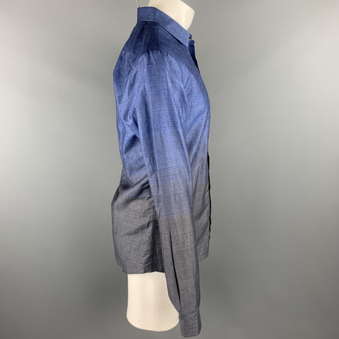 HUGO BOSS Size M Indigo & Charcoal Ombre Cotton Button Up Long Sleeve Shirt