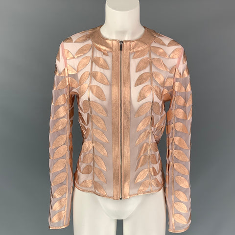 NEIMAN MARCUS The Leather Collection Size XS Rose Gold Leather See Through Metallic Jacket