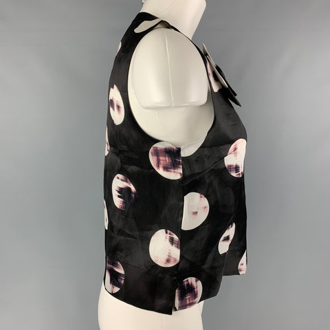 KATE SPADE Talla 4 Blusa con lazo estampado en blanco y negro