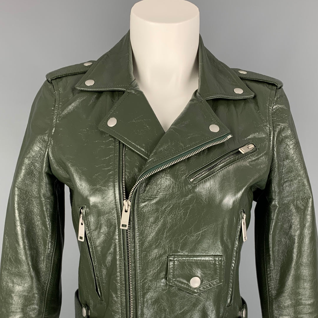 GIVENCHY Size 4 Green Leather Calfskin Biker Jacket
