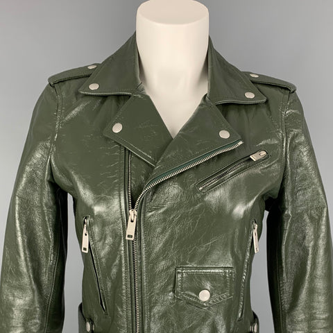 GIVENCHY Chaqueta motera de piel de becerro de cuero verde talla 4