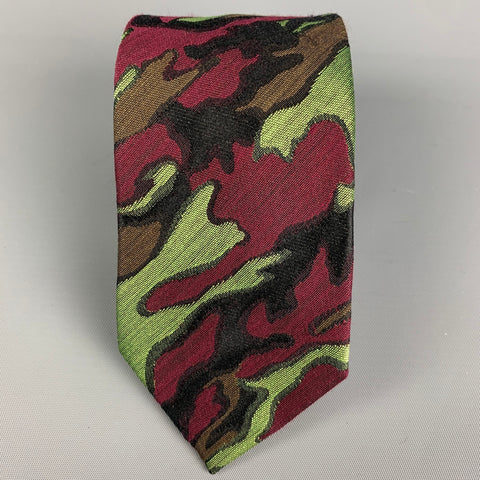 JEAN PAUL GAULTIER Green Purple Camoflage Silk  Wool Tie