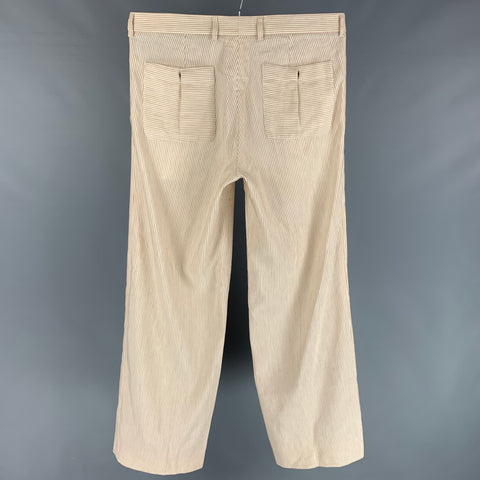 YVES SAINT LAURENT Rive Gauche 2006 Size 32 Cream Brown Stripe Cotton / Linen Wide Leg Casual Pants