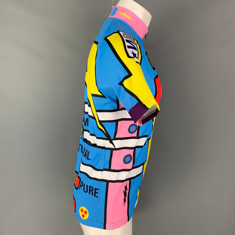 WALTER VAN BEIRENDONCK SS20 Size M Blue Pink Graphic Nylon Jersey Bike Top