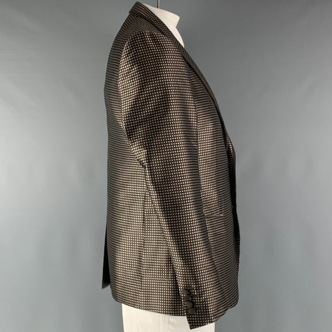 DOLCE & GABBANA Size 42 Brown Beige Squares Silk Notch Lapel Sport Coat