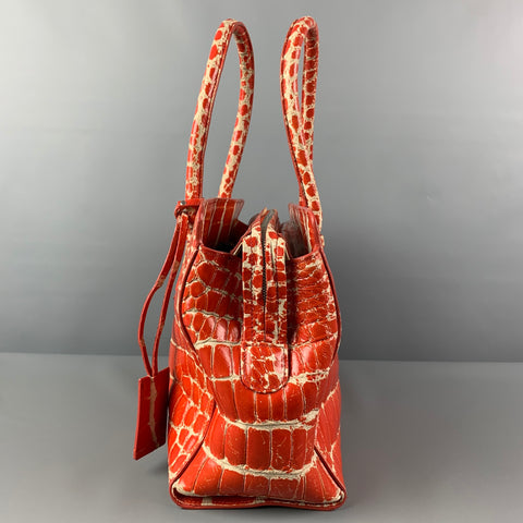 GIORGIO ARMANI Orange Embossed Leather Top Handle Handbag