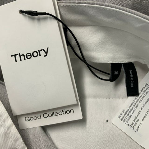 THEORY Size 30 Grey Linen Flat Front Dress Pants