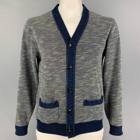 RRL by RALPH LAUREN Size L Indigo Beige Textured Cotton / Polyester Cardigan