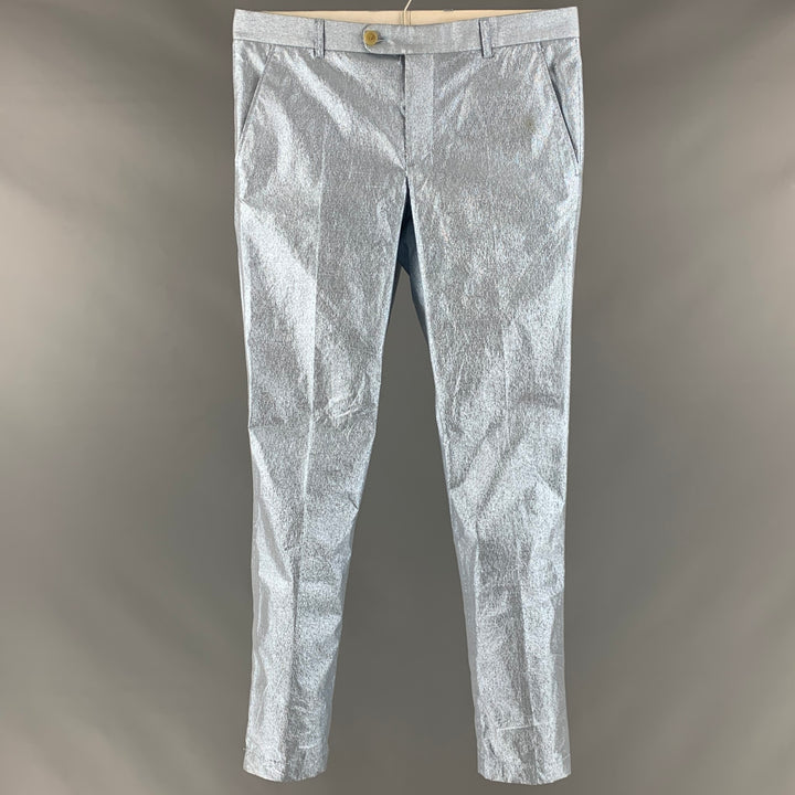 WALTER VAN BEIRENDONCK Size 32 Silver Light Blue Polyamide Blend Dress Pants