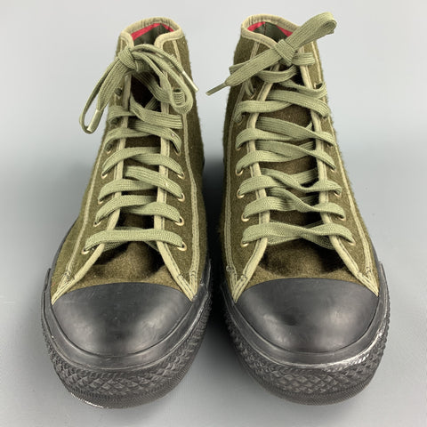 CONVERSE Size 10.5 Olive Textured Wool High Top Sneakers