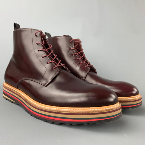 PAUL SMITH Size 10 Burgundy Leather Lace Up Boots