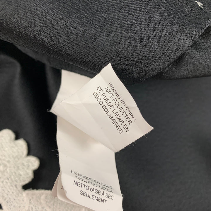 KATE SPADE Talla 4 Top de vestido de manga corta con apliques de flores de poliéster blanco y negro