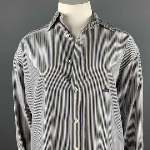 RALPH LAUREN Size 12 Light Blue Stripe Silk Oversized Blouse