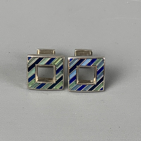 PINK Gemelos de metal con rayas plateadas, azules y verdes