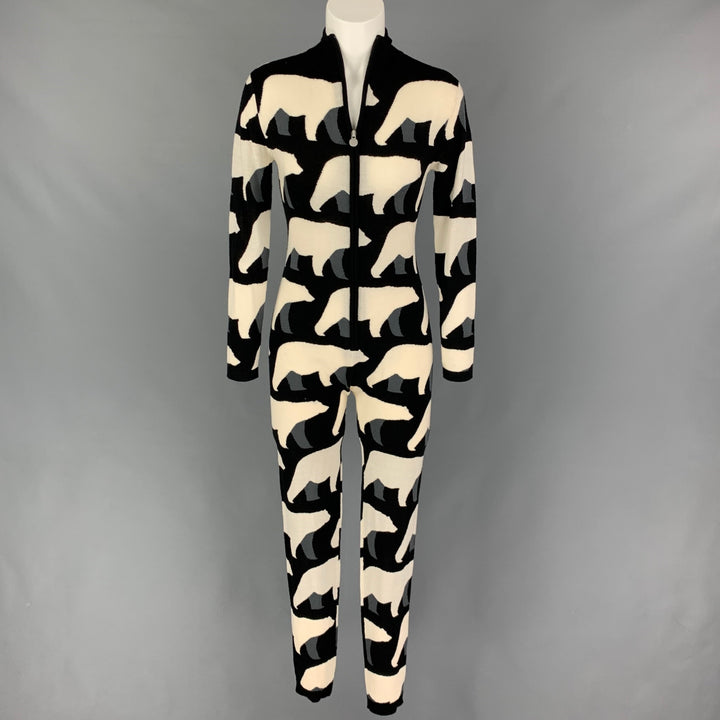 PERFECT MOMENT Size S Black White Merino Bear Print Wool Long Sleeve Onesie Jumpsuit
