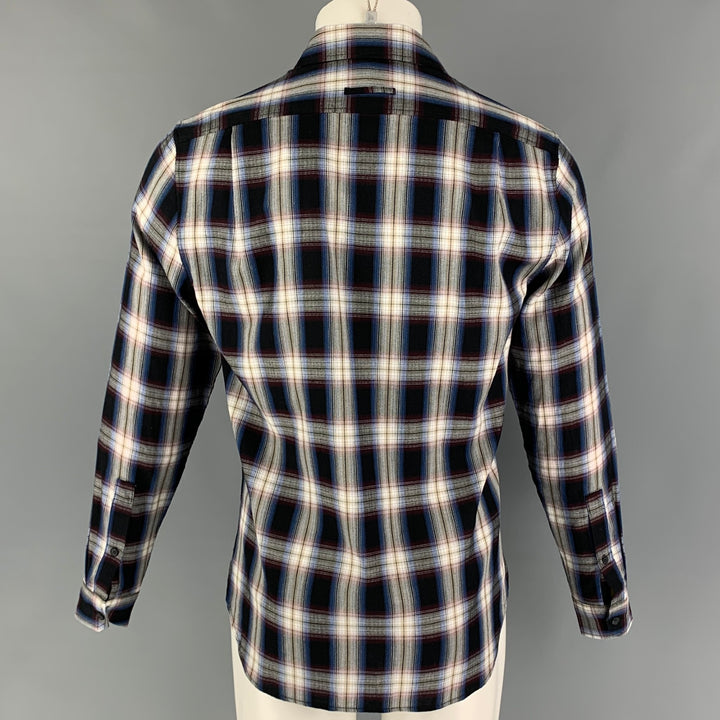 VINCE Size XS Black Multi-Color Plaid Cotton Rayon Long Sleeve Shirt