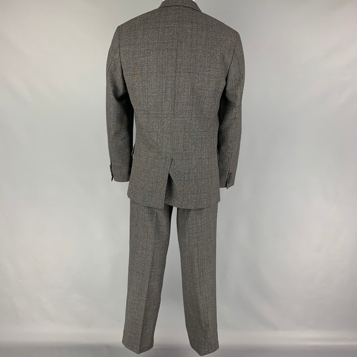 CALVIN KLEIN Size 42 Regular Grey Plaid Wool Blend Notch Lapel Suit