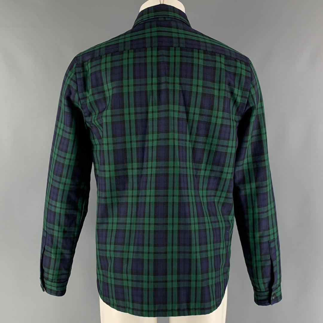 BURBERRY Size M Green Navy Plaid Wool Shirt Jacket Sui Generis Designer Consignment BURBERRY Size M Green Navy Plaid Wool Shirt Jacket Sui Generis Designer Consignment