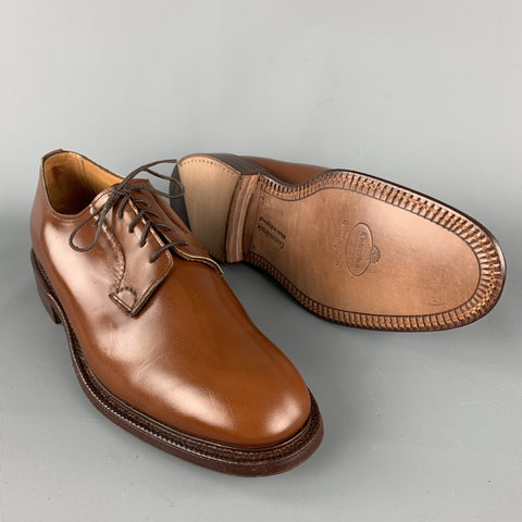 CHURCH'S Size 10 Tan Leather Contrast Stitch Leather Soles Lace Up Shoes