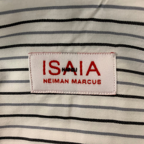 ISAIA Size L Stripe White &  Black Cotton French Cuff  Long Sleeve Shirt