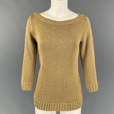 RALPH LAUREN Black Label Taille M Or Viscose Blend Tricoté Col Bateau Pull