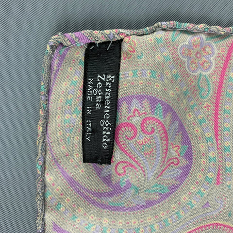 ERMENEGILDO ZEGNA Pink Multi-Color Paisley Silk Pocket Square