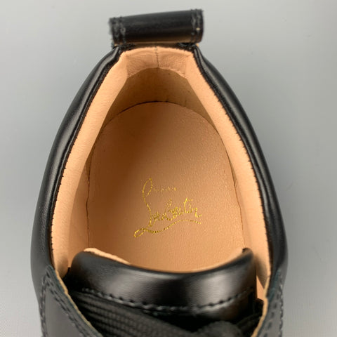 CHRISTIAN LOUBOUTIN Louis Junior Spikes Size 9 Black Leather Lace Up Sneakers