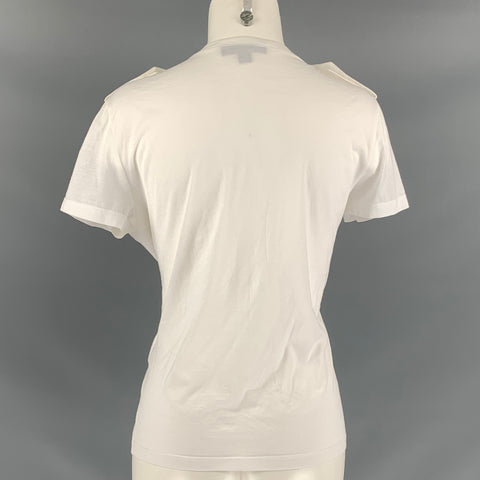 BURBERRY PRORSUM Size S White & Gold Cotton Embroidered Eapulettes T-Shirt