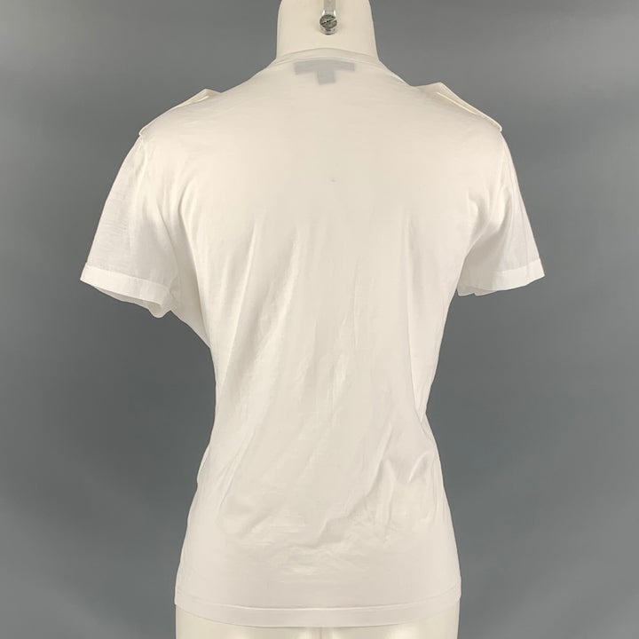 BURBERRY PRORSUM Taille S T-shirt à épaulettes brodées en coton blanc et doré
