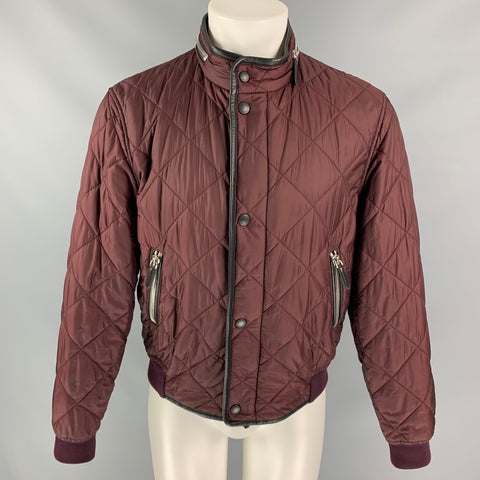 BURBERRY PRORSUM Spring 2016 Size 42 Burgundy Quilted Polyamide Bomber Jacket
