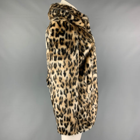 PINKO Talla 10 Abrigo con cierre de gancho y ojo de piel sintética con estampado animal modacrílico marrón tostado