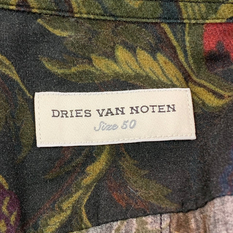 DRIES VAN NOTEN Size M Brown Olive Abstract Floral Cotton Short Sleeve Shirt