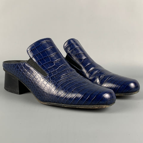 DRIES VAN NOTEN Size 7.5 Navy Embossed Leather Slip On Boots