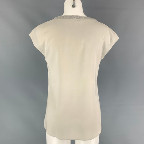 BRUNELLO CUCINELLI Taille M Blouse sans manches en rayonne grise mélangée avec strass